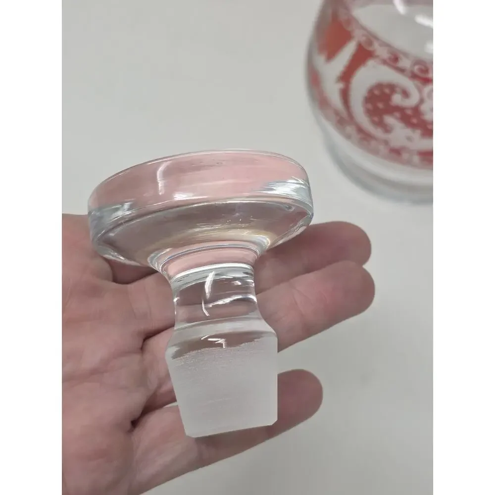 Vintage Bohemian Cranberry Glass Decanter w/ Etched Decoration 12